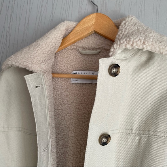 ASOS DESIGN Petite borg lined cotton jacket in stone - Picture 6 of 15